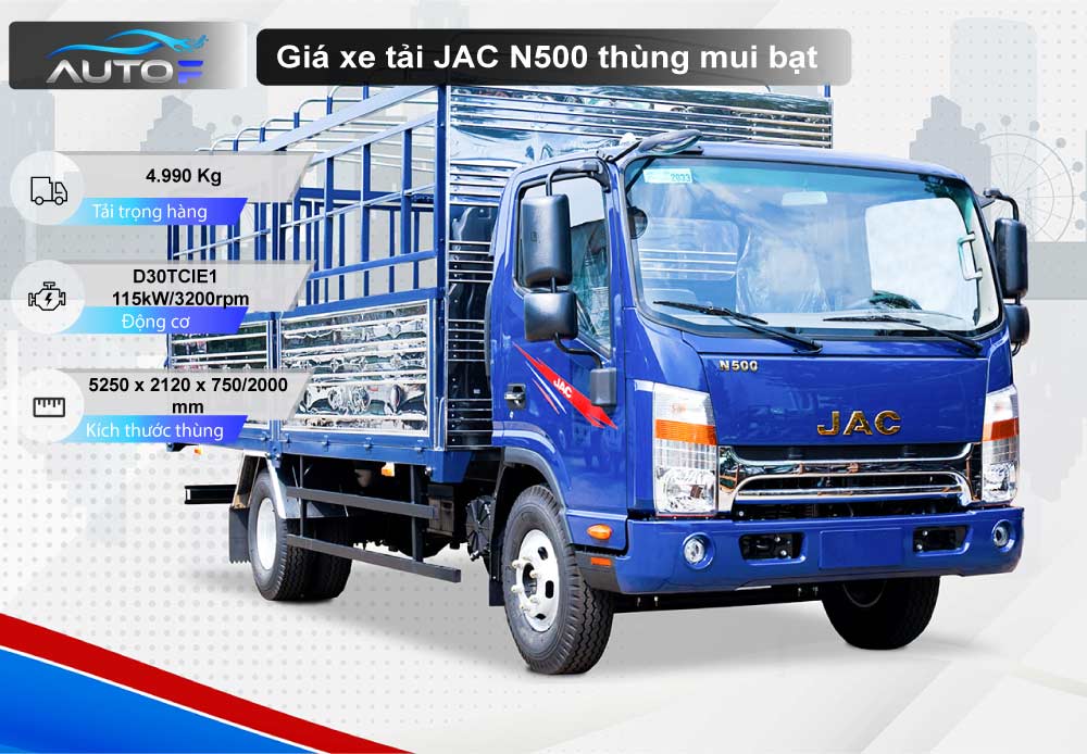 Giá xe tải JAC N500 thùng mui bạt 4.990 Tấn